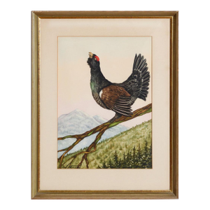 Mid 20th Century Grouse Watercolour by Jean Herblet Ex- c.z. Guest Collection