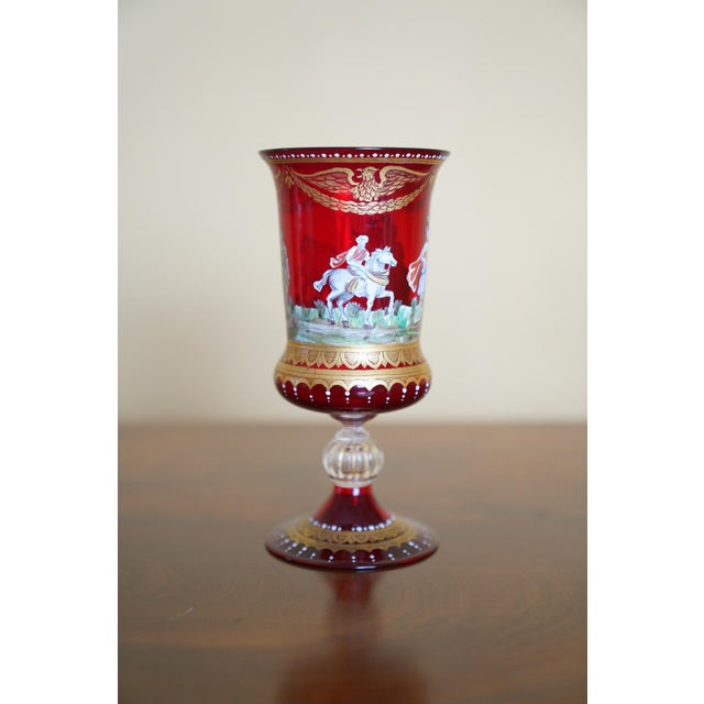 Vintage Italian Murano Hand Enameled Ruby Glass Chalice For Sale In New York - Image 6 of 9