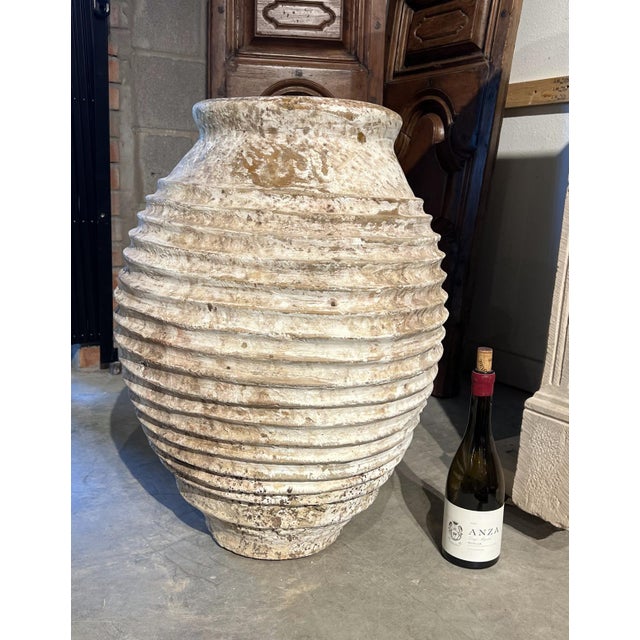 Traditional Antique White Patinated Terra Cotta Grain Pot From Greece For Sale - Image 3 of 8