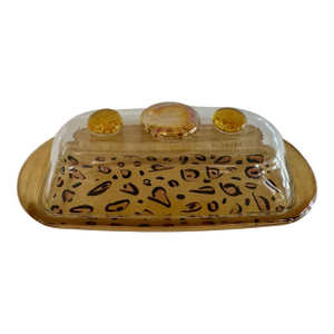 Glamorous Glass Butter Dish With Leopard and Gold Accents