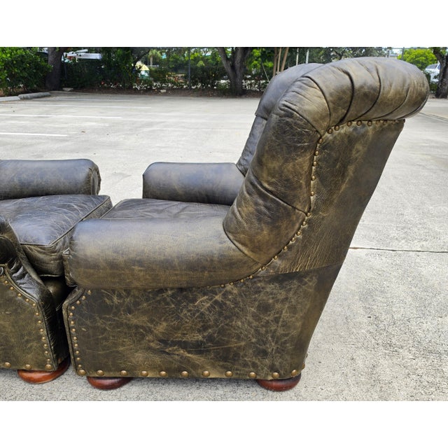 Vintage Henredon for Ralph Lauren English Chesterfield Leather Chair & Ottoman a Pair For Sale - Image 11 of 18