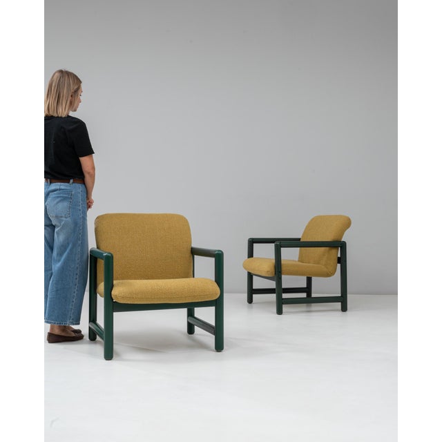 20th Century Czech Lounge Chairs With Green Frames and Yellow Upholstery - A Pair For Sale - Image 17 of 18
