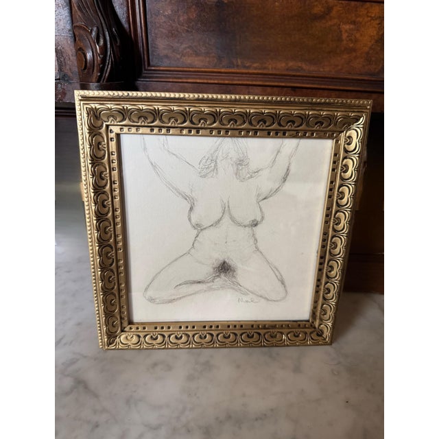 Framed Female Nude Charcoal Drawing Signed “Marek” For Sale - Image 9 of 9