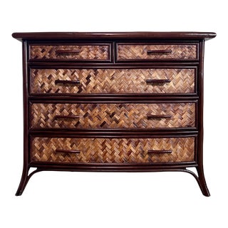 Braided Rattan and Bamboo 5 Drawer Chest For Sale