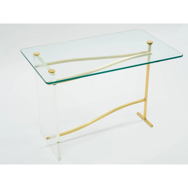 Lucite and Brass Glass Top Side Tables For Sale - Image 10 of 11