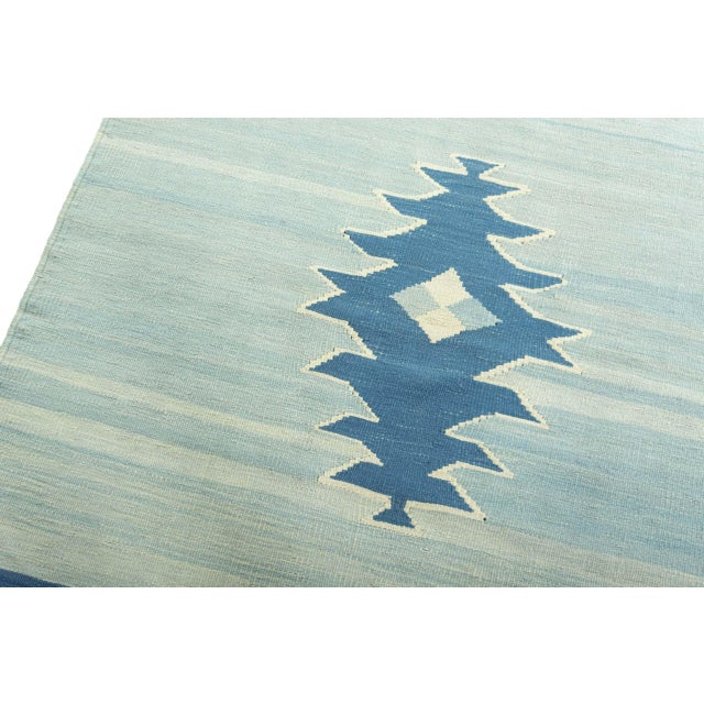 Handwoven Designer Kilim Rug in Blue-Green For Sale - Image 4 of 9