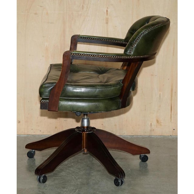 Vintage Chesterfield Captain's Chair in Bottle Green Tufted Leather For Sale - Image 16 of 18