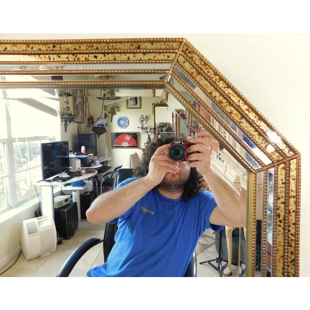 Vintage Mid Century Modern Gold Spotted Glass Hanging Wall Mirror For Sale In West Palm - Image 6 of 10