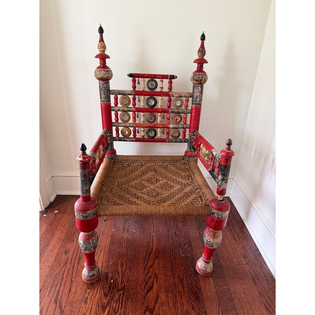 Two (2x) Multicolored antique wedding chairs likely from Afghanistan, but could be from Pakistan or India. A beautifully...