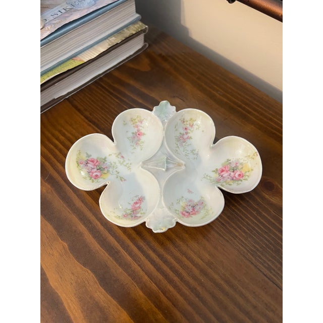 Early 1900’s French Lustreware Floral Oyster Plate, Deviled Egg Plate Unique Shape For Sale - Image 9 of 10