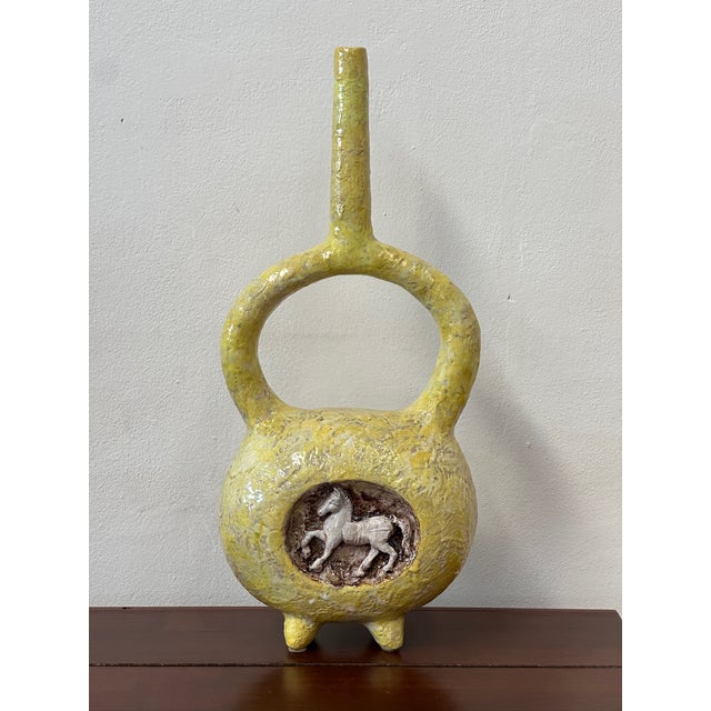 Ceramic Decorative Ornamental Amphora Vase with Horse Design in Ceramic, 1950s For Sale - Image 7 of 7
