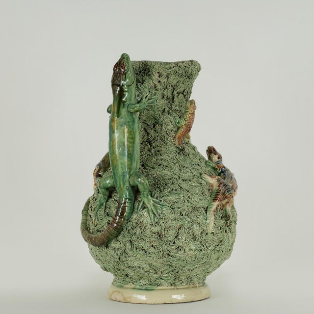 Victorian Antique Portuguese Palissy Pitcher With Lizards For Sale - Image 3 of 12