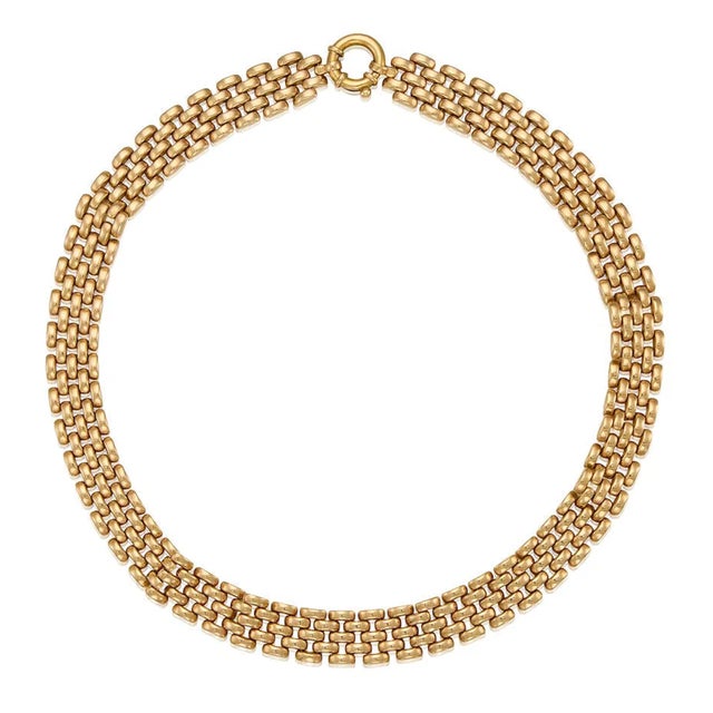 Stunning 14K yellow gold necklace in a brick link pattern similar to Cartier's recognizeable Maillon Panthère necklaces....