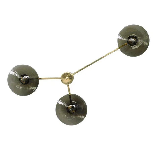 Brass Trio Polished Brass Smoky Glass Flush Mount by Fabio Ltd For Sale - Image 8 of 8