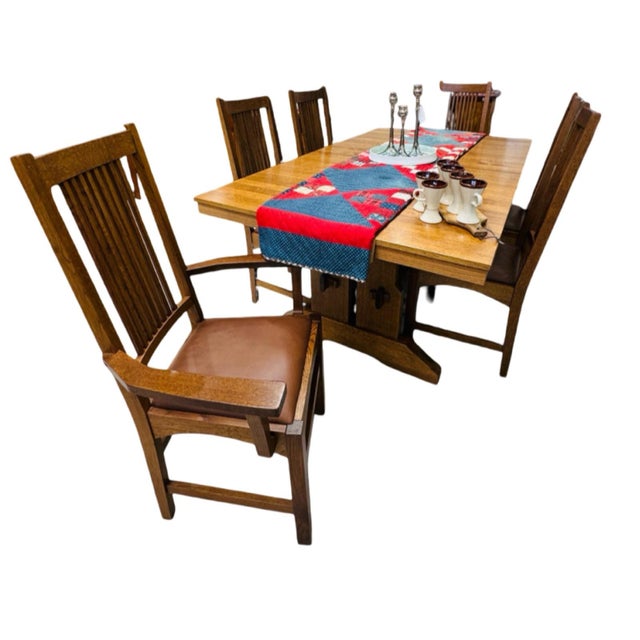 This Craftsman /Mission style dining set was purchased in PA. It was handmade by the Amish community. It is made from...