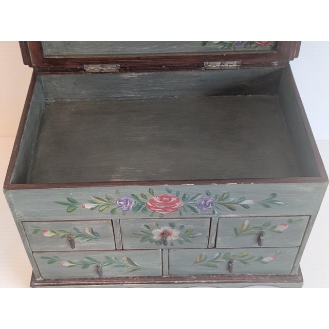 Wood Vintage Handcrafted and Painted Wood Folk Art Jewelry Box For Sale - Image 7 of 12
