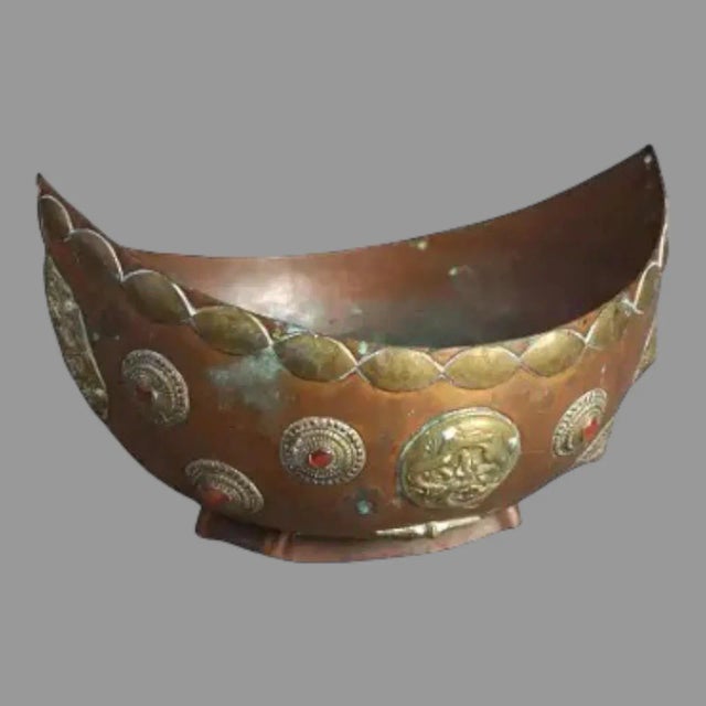 Metal Antique Tibetan Style Jeweled Mixed Metal Copper & Brass Ceremonial Bowl, Late 19th Century For Sale - Image 7 of 12