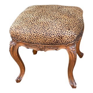 Antique French Provincial Leopard Printed Cowhide Footstool Ottoman For Sale