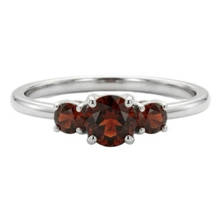 Natural Garnet Trilogy Ring, Red Gemstone Garnet Stacking Ring, January Birthstone Ring for Woman Us 7 For Sale