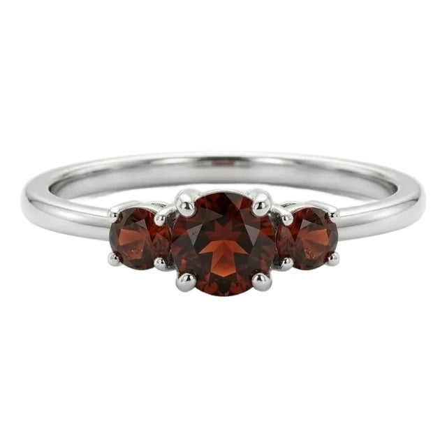 Natural Garnet Trilogy Ring, Red Gemstone Garnet Stacking Ring, January Birthstone Ring for Woman Us 7 For Sale
