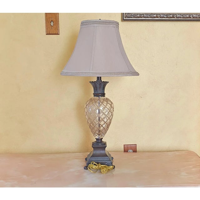 Uttermost Mid-Century Modern Style Bronze Crystal and Bronze Pineapple Table Lamp For Sale - Image 4 of 13