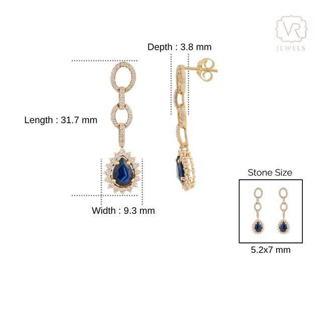 Geometric 1.61ct Blue Sapphire & Diamond Link Drop Earrings in 14k Yellow Gold- A Pair For Sale - Image 10 of 13