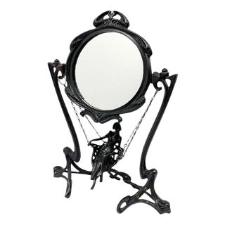 Art Nouveau Demoiselle À La Balancelle Tabletop Vanity Mirror by Erté, Paris, 1907 For Sale