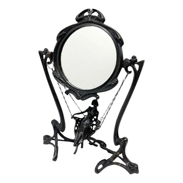 Art Nouveau Demoiselle À La Balancelle Tabletop Vanity Mirror by Erté, Paris, 1907 For Sale