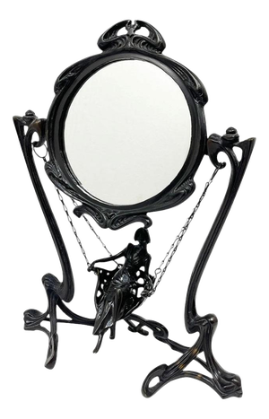 Art Nouveau Demoiselle À La Balancelle Tabletop Vanity Mirror by Erté, Paris, 1907