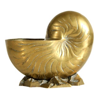 Vintage Brass Nautlius Sea Shell Planter / Wine Bottle Cooler For Sale