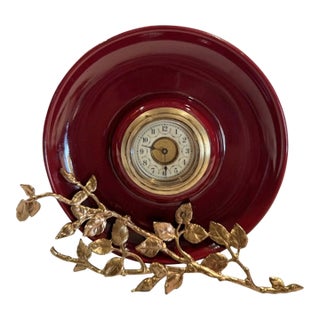 Antique German Art Nouveau Ceramic Dish Desk Clock With Metal Detailing For Sale