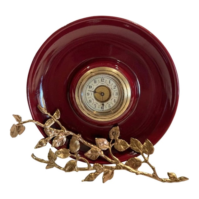 Antique German Art Nouveau Ceramic Dish Desk Clock With Metal Detailing For Sale