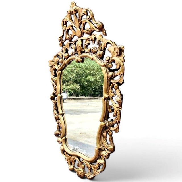 Mid 20th Century Italian Baroque Giltwood Mirror For Sale - Image 5 of 12