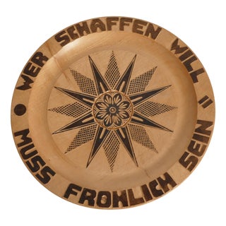 Decorative Hand-Carved Wooden Plate with Pyrography, 1960s For Sale