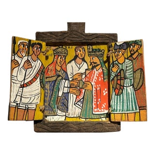 Ethiopian Painted Wooden Icon For Sale