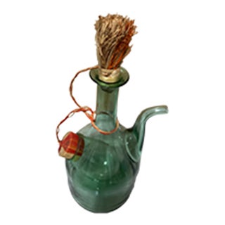 Vintage Large Hand Blown Green Glass Italian Wine Decanter With Ice Chamber For Sale