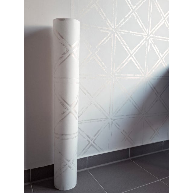 Abstract New Handmade Wallpaper With Metallic Geometric Pattern on Paper-Textile Runo For Sale - Image 3 of 6