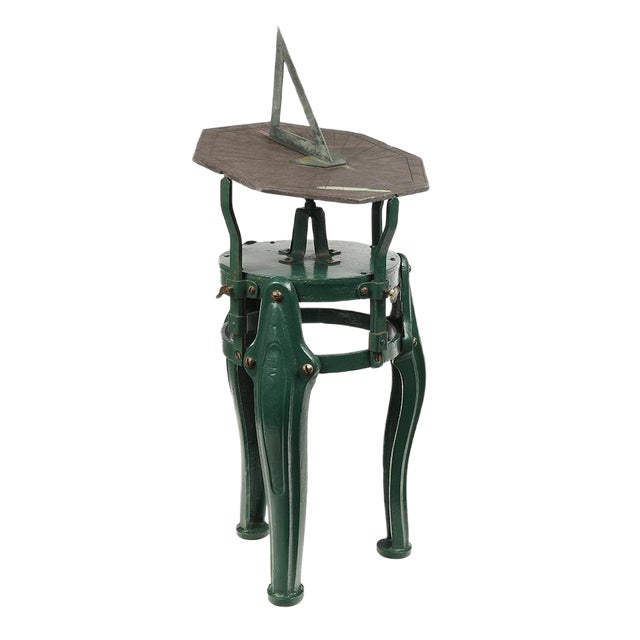 Cast Iron Table with Sundial Slate Engraved For Sale