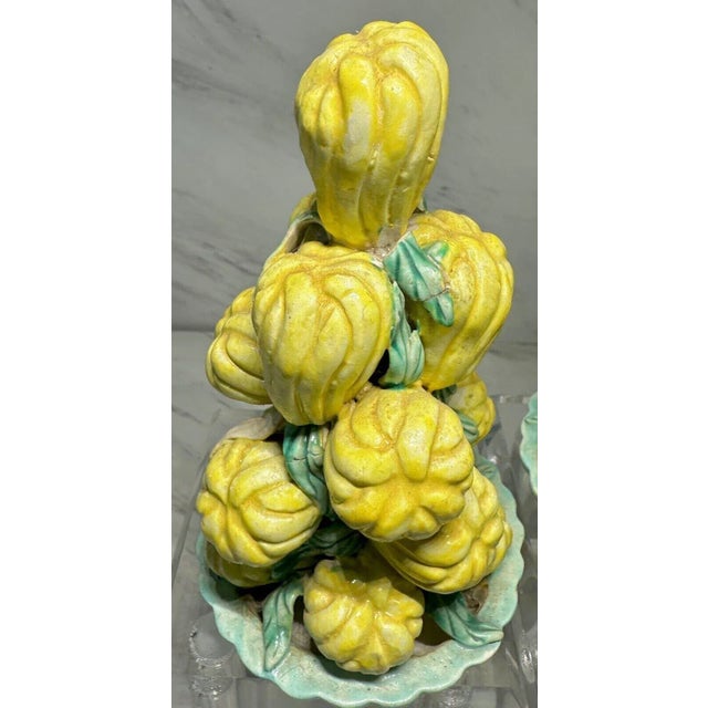 Antique 19th Century Chinese Porcelain Temple Altar Fruit Pyramids of Citron or Buddha's Hand - a Pair For Sale - Image 9 of 12