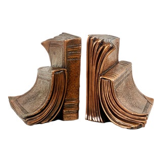 Vintage Traditional Gilded Bronze Cast Metal Library Book Bookends - a Pair For Sale