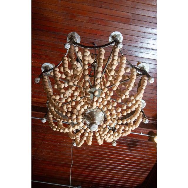 1950s Italian Tole & Wood Bead Chandelier, Empire Style For Sale - Image 12 of 13