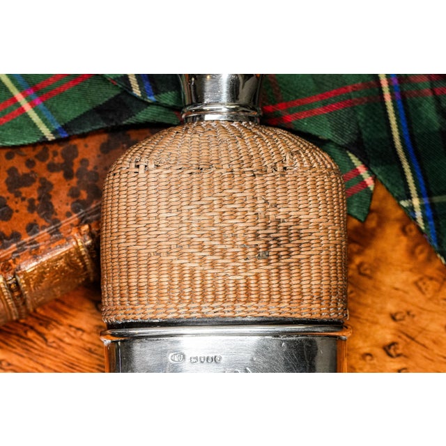 Wood Charming Antique Sterling Silver Woven Rattan Victorian Armorial Coat of Arms Hip Flask For Sale - Image 7 of 12