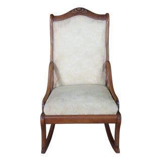 Antique American Victorian Rose Carved Walnut Lincoln Rocking Chair Rocker For Sale