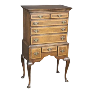 Petite Under 3 Ft Tall Queen Anne Banded Walnut Lingerie Chest or Cabinet