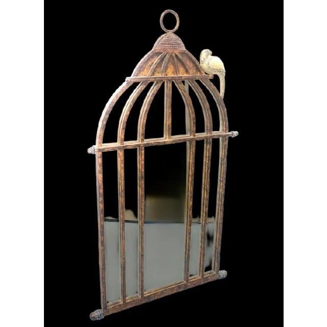 Vintage Iron Bird Cage Parrot Antique Brown Heavy wall.mirror by Horchow For Sale - Image 9 of 9