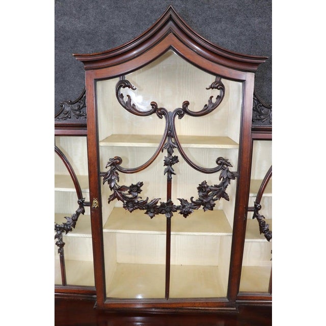 Fine Quality English Georgian Mahogany Carved Gothic Style China Cabinet Vitrine For Sale - Image 10 of 12