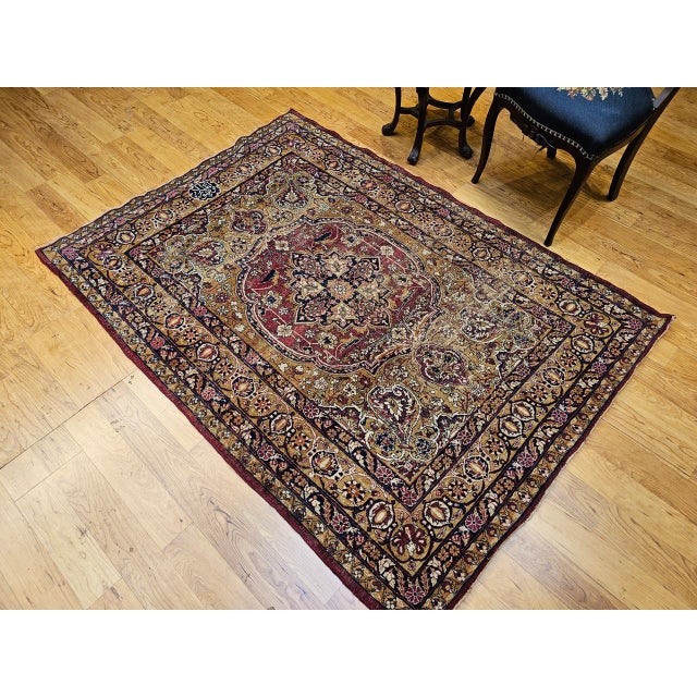 19th Century Persian Kerman Lavar Rug, Hand-Knotted Wool & Silk, Floral Pattern, Gold & Red, 4x6 For Sale - Image 15 of 16