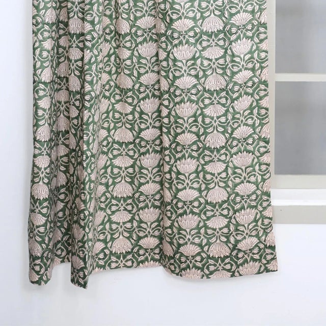 Handmade Ulta Kamal Block Print Coloured Linen Curtain for Living Room or Bedroom Decor Size 54"Wx96"L For Sale - Image 6 of 7