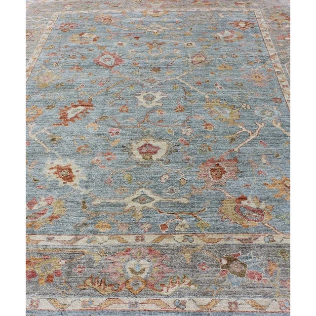 Keivan Woven Arts Angora Oushak Rug, Hand-Knotted Wool in Lt Blue, 9'3"x12'5" For Sale - Image 4 of 11