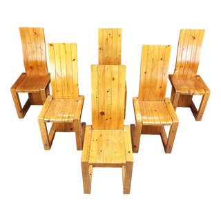 Vintage Finnish Pine Dining Chairs, 1970s, Set of 6 For Sale